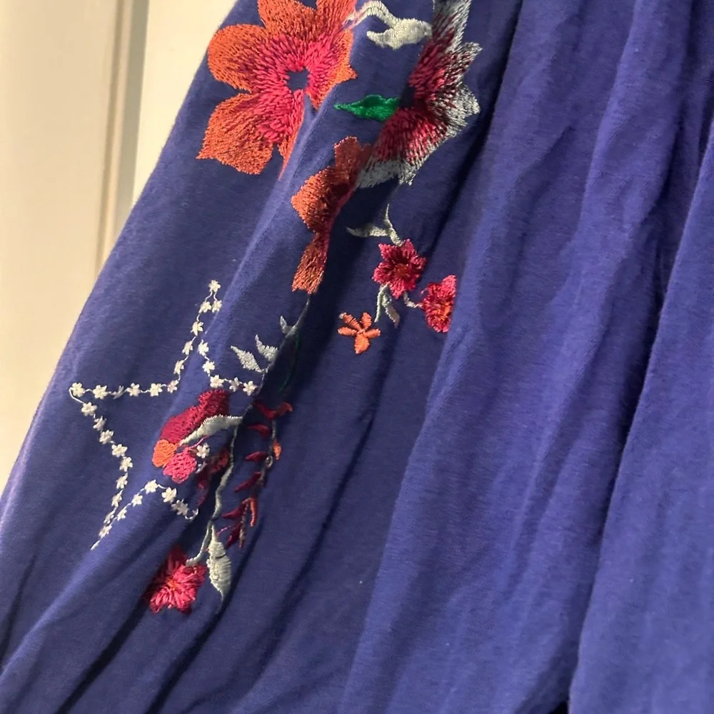 Free People Lita Embroidered Top Blue - Large - Picture 7 of 11